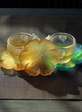 琉璃莲茶杯杯茶端彩色茶垫杯垫底座绿色果