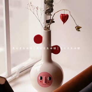 兔七月in风陶瓷创意红耳朵瓶鲜仿真干水培瓶客厅