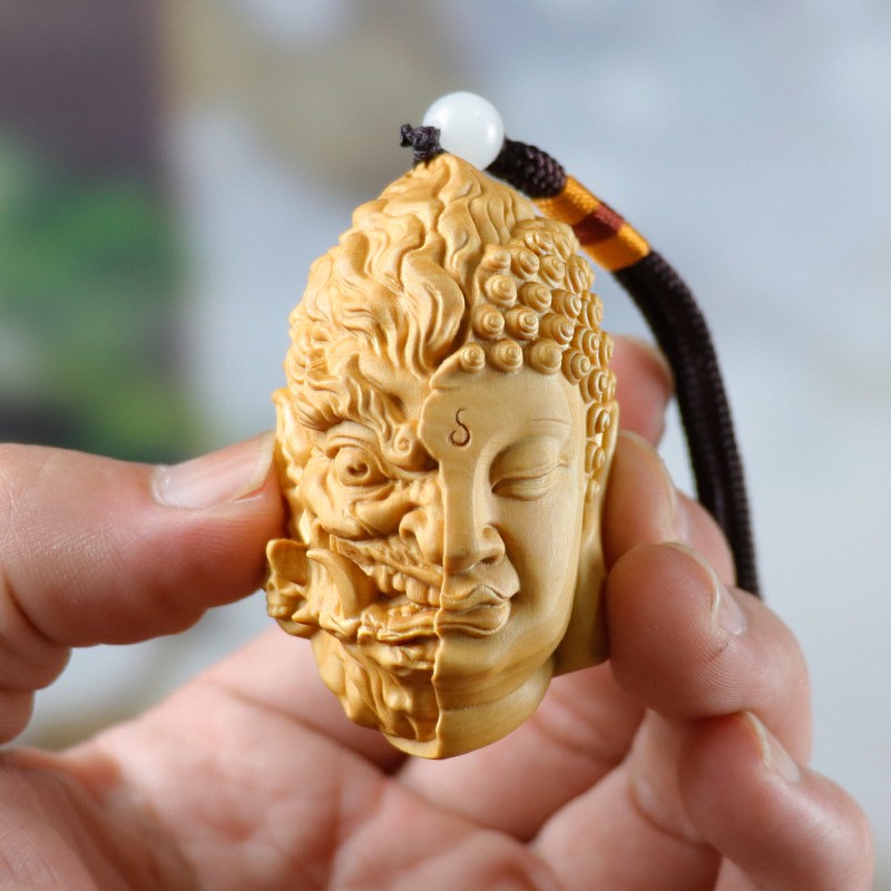 黄杨木雕佛魔念之间把玩件男士文玩物