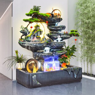 大型假山小桥流水喷泉大厅玄关办公茶室别墅庭院软装造景鱼池