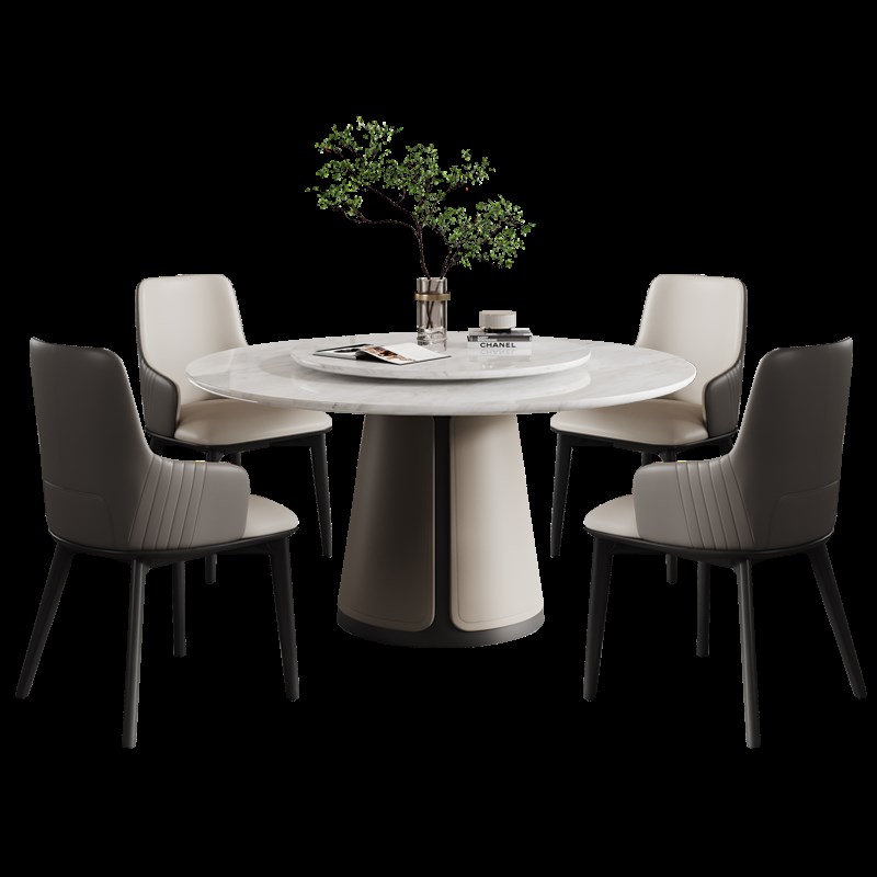 天然大理石圆形餐桌带转盘高端意式现代简约家用小户型大理石圆桌