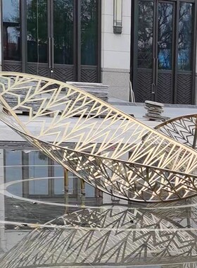 立体镂空镜面金属叶子树叶雕塑水景售楼处楼盘枫叶饰