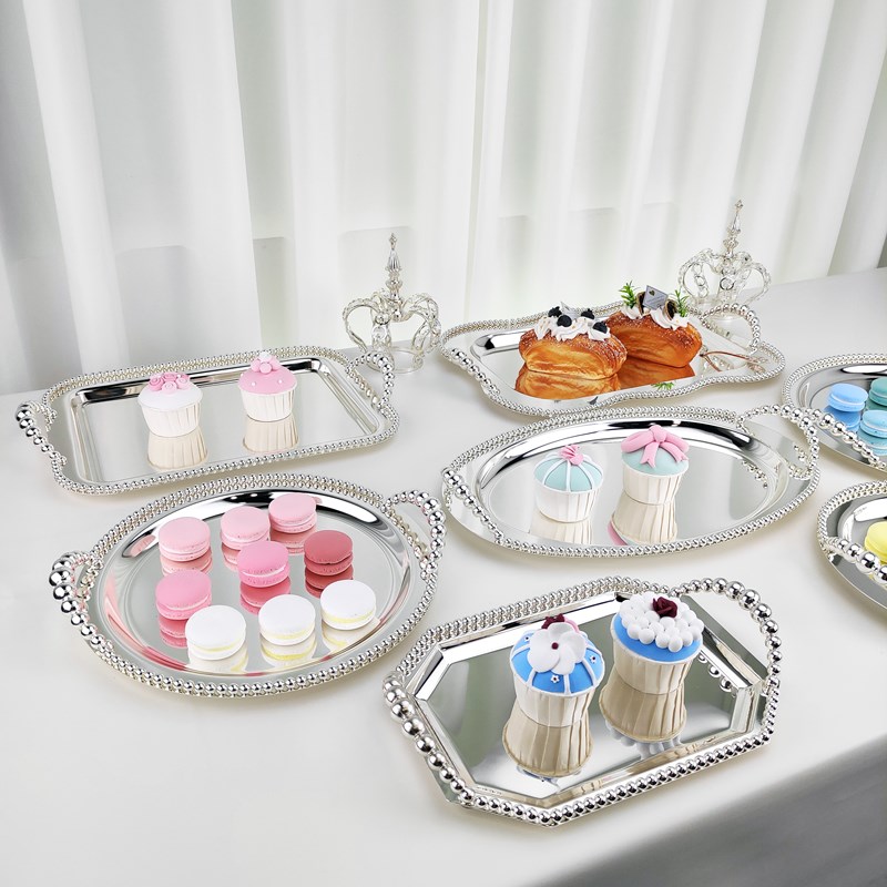 经典简约欧式金属镀银玻珠婚庆烘焙蛋糕点心干果装饰托盘蛋糕架