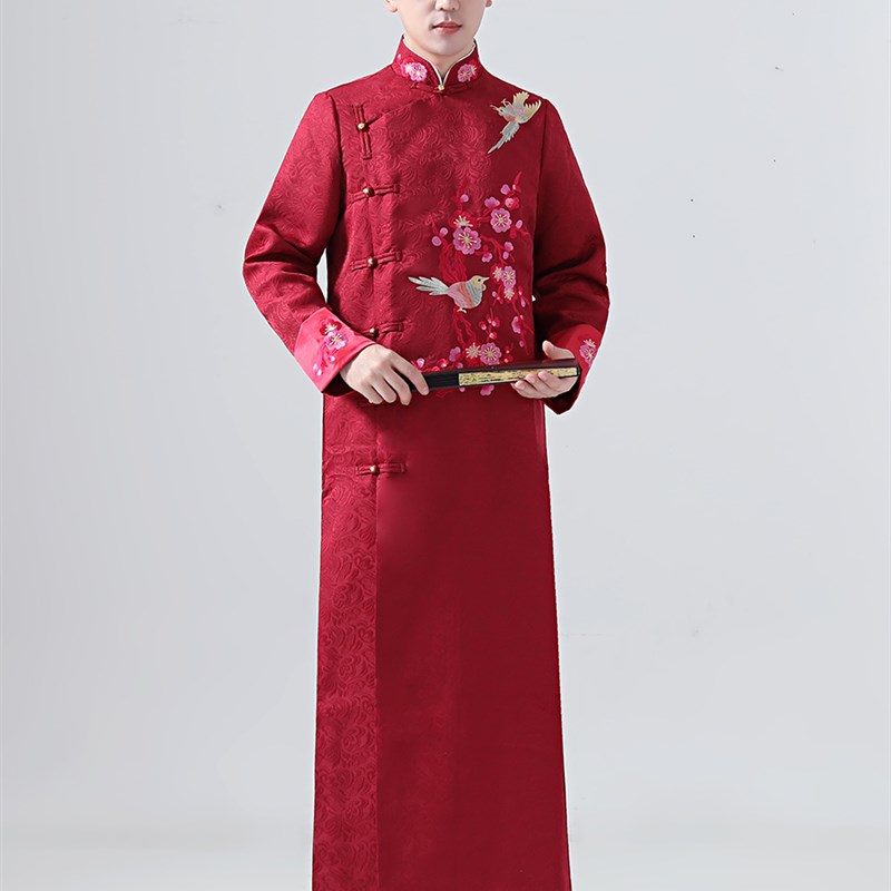 中长款立领宽松民国长衫明制男女秋冬款斜襟相声大褂服装重工绣花