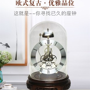 复古机械座钟客厅实木创意家用桌面钟表摆件老式 美式 齿轮艺术坐钟