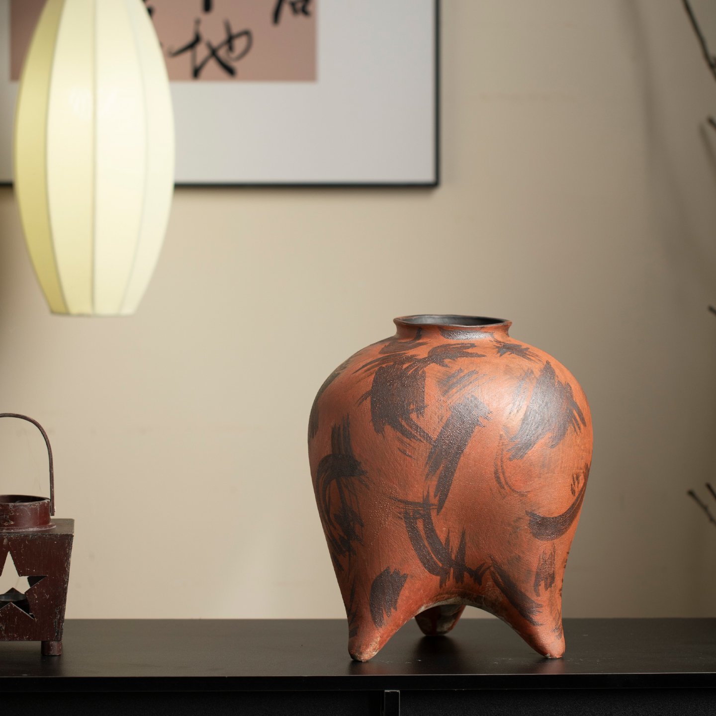 高级感新中式粗陶陶罐复古怀旧插花花器展示柜装饰品家居陶瓷花瓶