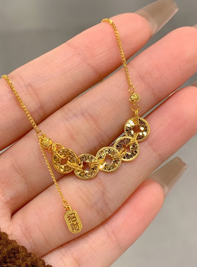 新中式碎碎冰金色五帝钱招财项链