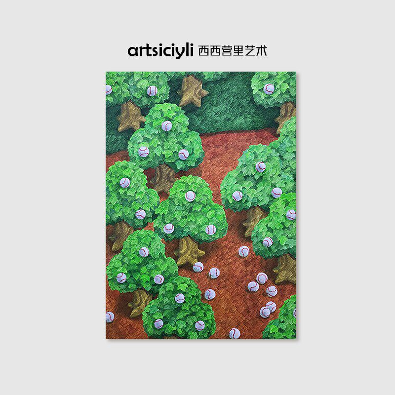 绿色大树森林纯手绘油画创意卡通装饰画客厅大芬村玄关肌理挂画