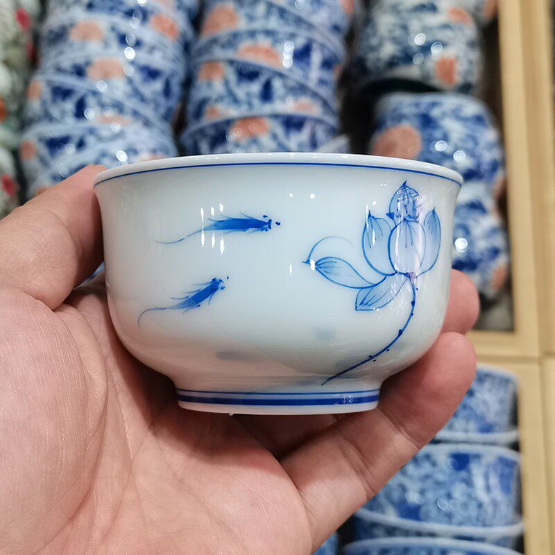 手绘高档青花瓷功夫茶具茶杯个人专用主人杯品茗杯茶碗茶盏单杯子