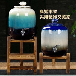 陶瓷储水罐带龙头存水缸家用凉水壶泡茶饮水机纯净水桶酒坛口径大