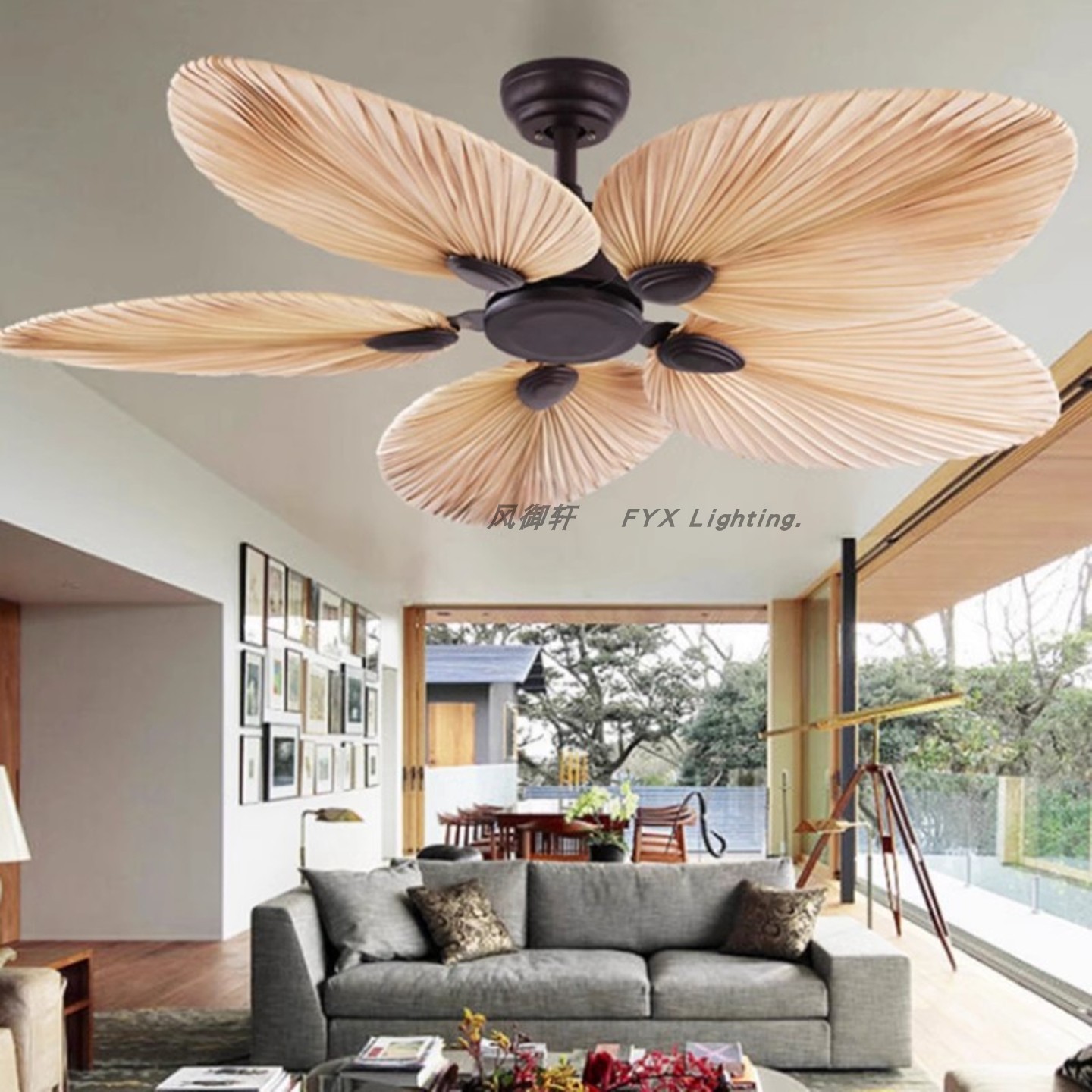 52寸东南亚天然葵叶吊扇咖啡ting南洋装饰吊扇餐厅酒装酒店宽电压