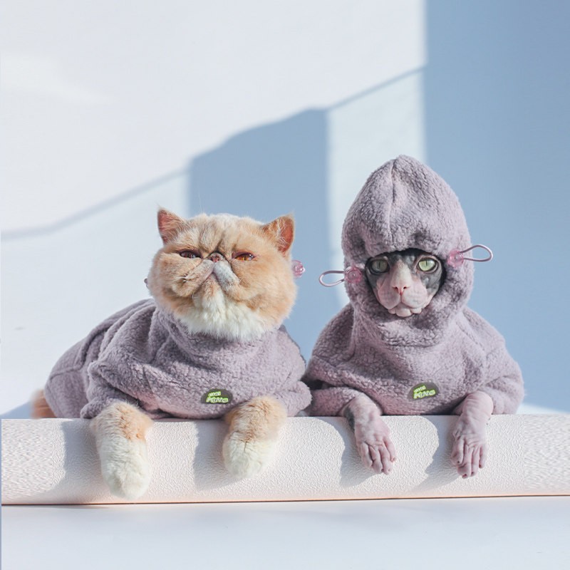 宠物猫咪衣服连帽运动衫德文斯芬克斯无毛猫衣服秋冬天加绒加厚外