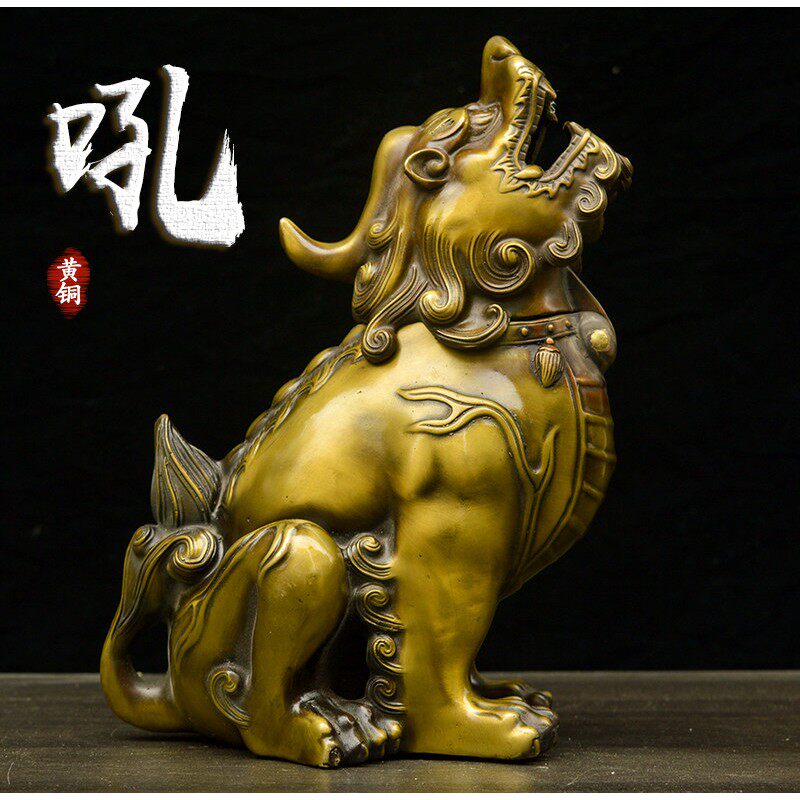 仿古黄铜望天吼摆件向天吼貔貅镇宅聚财家居办公室摆设铜器独角兽