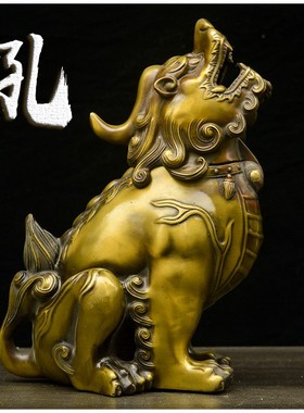 仿古黄铜望天吼摆件向天吼貔貅镇宅聚财家居办公室摆设铜器独角兽