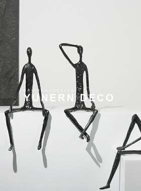 现代轻奢黑色抽象人物摆件样板房售楼处玄关挂姿人体雕塑软装饰品