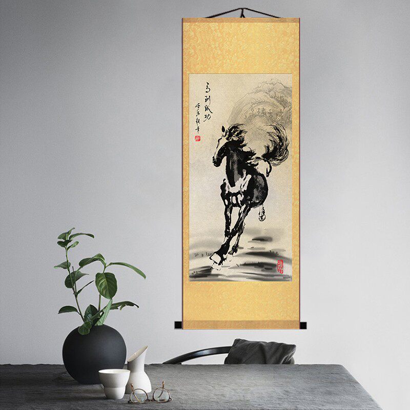 徐悲鸿马图马到成功八骏雄风办公室字画客厅装饰画卷轴挂画国画