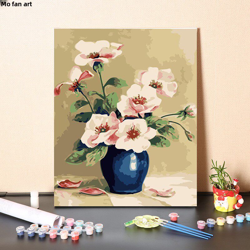 数字油画diy填充手绘小众客厅复古花瓶花卉减压手工填色油彩画画