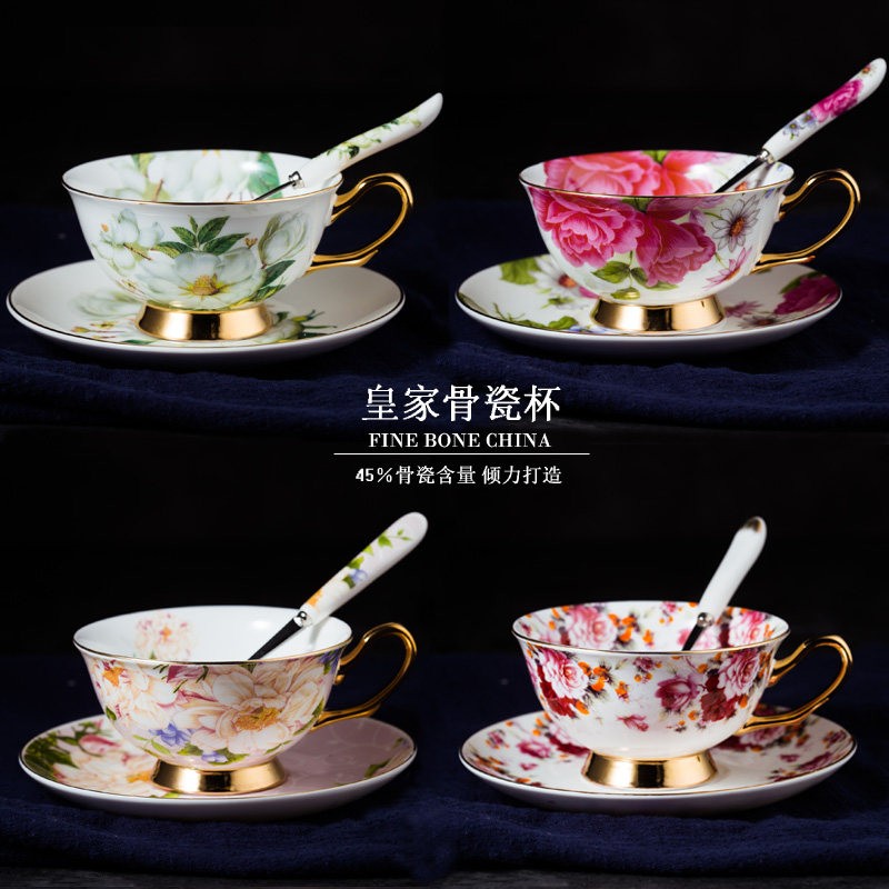 欧式下午茶杯子金边陶瓷花茶杯咖啡杯套装创意骨瓷咖啡杯碟勺轻奢