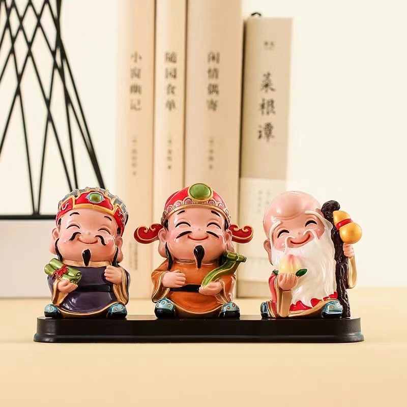 妙工坊福禄寿喜财创意摆件家居饰品可爱汽车摆设财神手办车饰品