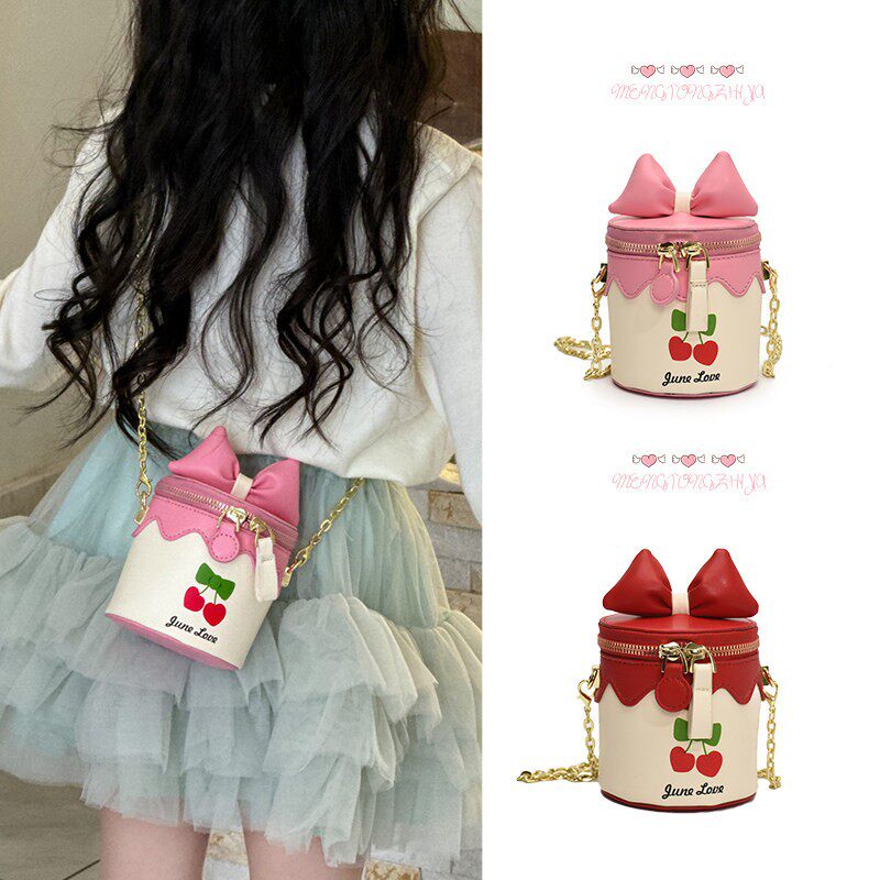 夏季新款儿童包包可爱女童樱桃单肩斜挎包时尚百搭公主mini圆桶包