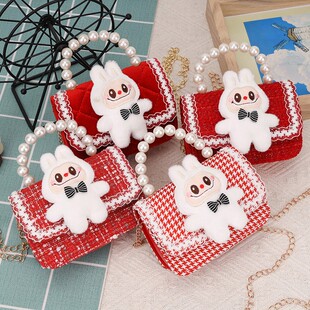 珍珠手提包儿童包包小女孩公主女童斜挎包时尚卡通潮可爱链条配饰