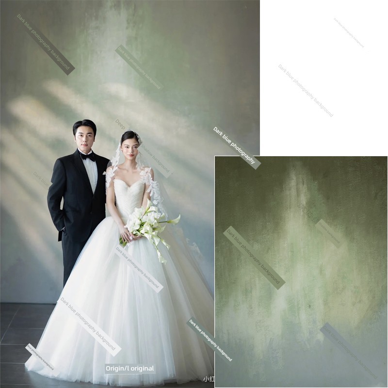 梦幻绿色油画肌理背景布婚纱室内影棚拍照影楼摄影直播背景纸印刷