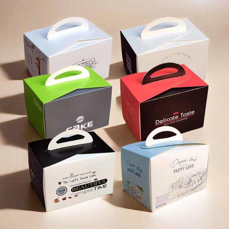 包邮100个 手提小西点烘培盒慕斯蛋糕盒切块纸盒烘焙包装手挽盒