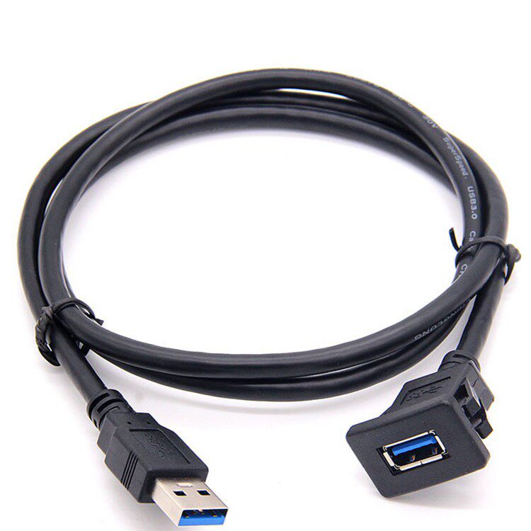 卡扣USB2.0公对母延长线汽车中控方形usb面板母座固定充电数据线