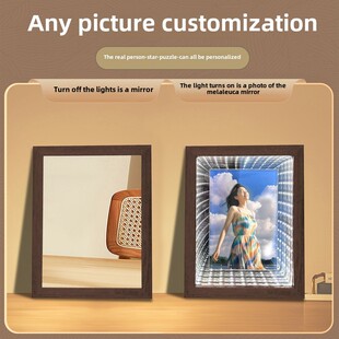 镜子灯光画千层镜定制开灯变照片深渊镜面发光小夜灯创意礼物相框