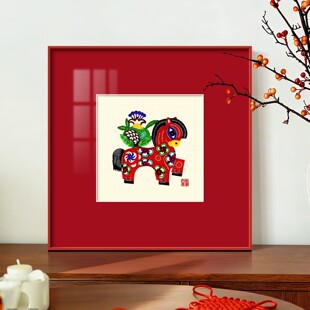 《马上生花》马上有钱挂画2026新年马年装饰画中古客厅玄关柜摆画