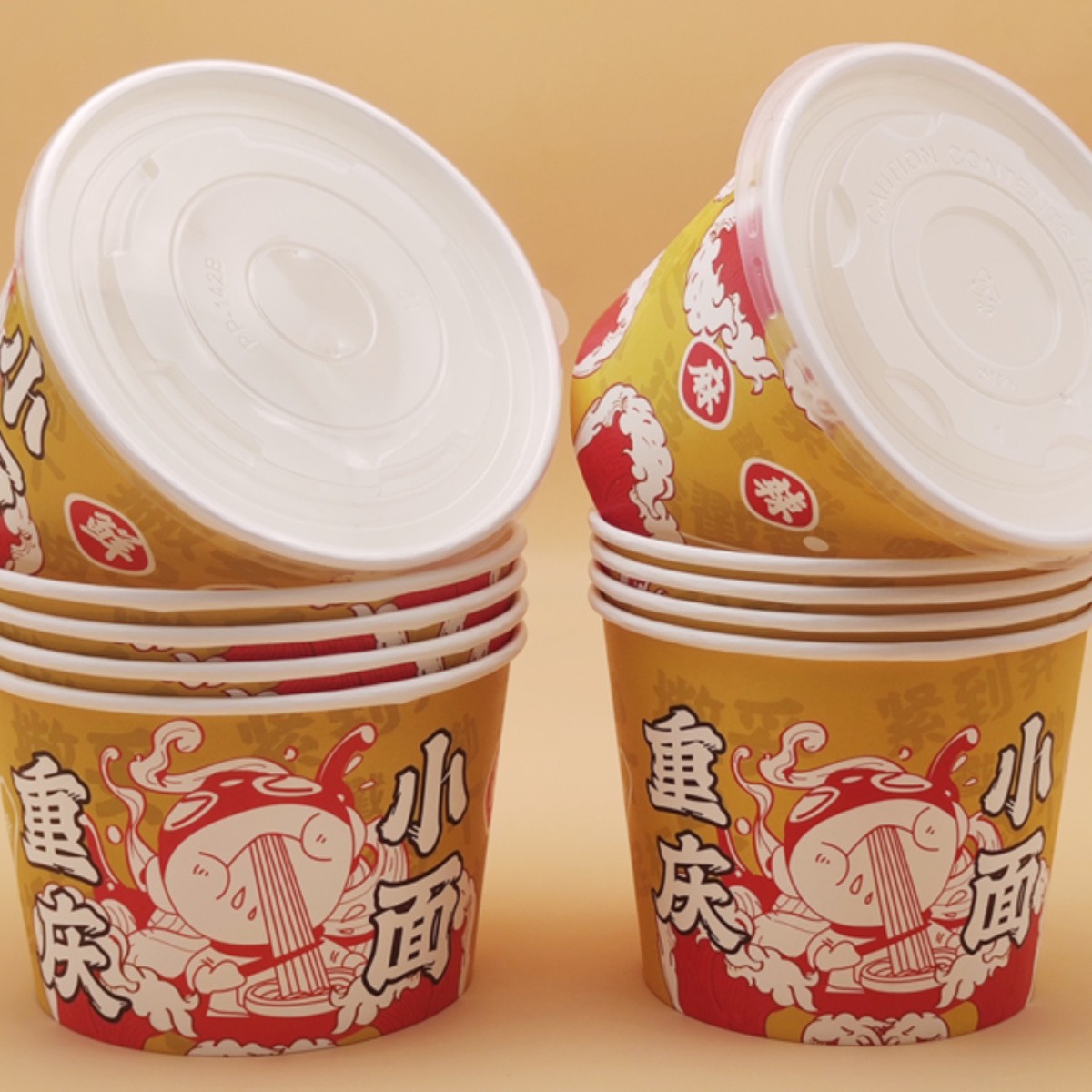 加厚一次性纸碗圆形饭盒整箱重庆小面专用外卖快餐用打包盒加盖子