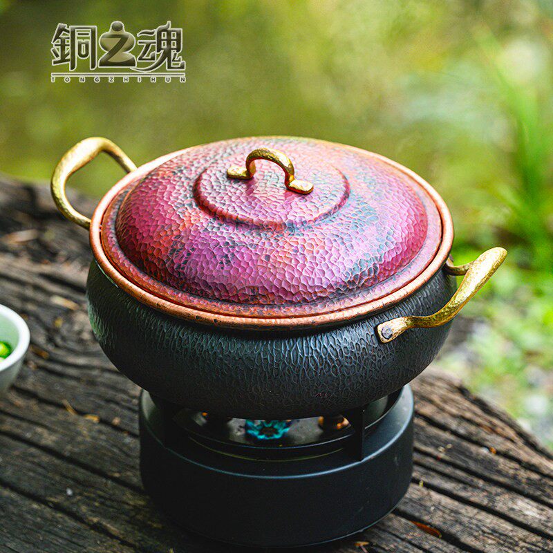 铜汤锅紫铜加厚复古炖锅带盖子双耳煲汤炖肉煮面火锅家用燃气电磁