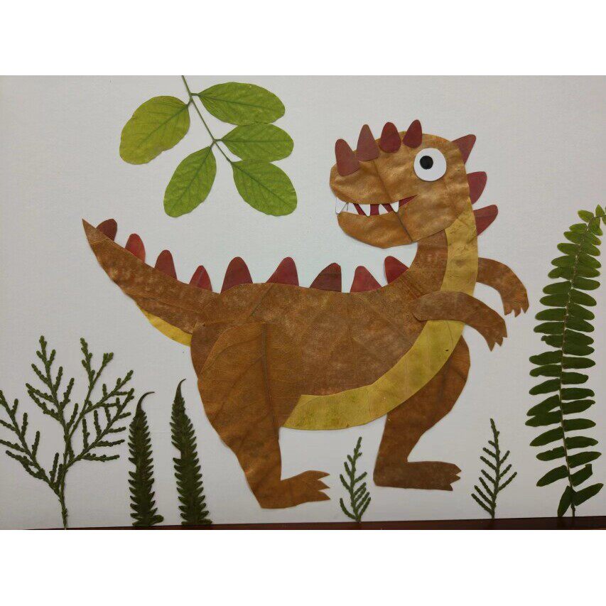 恐龙树叶贴画幼儿园手工活动材料包塑封成品小学生参赛作业动物画