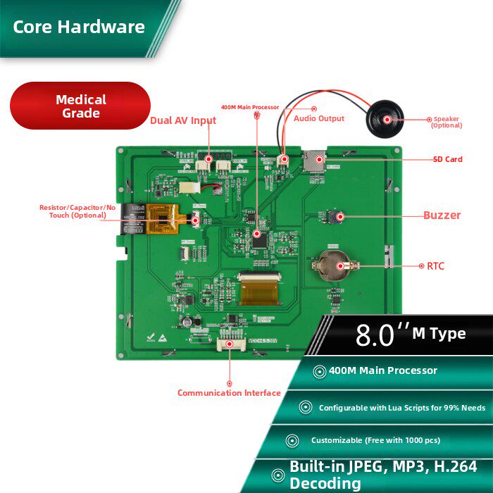 大彩8寸M型AV输入8P串口屏/带组态/LUA触摸屏 DC80600M080AV