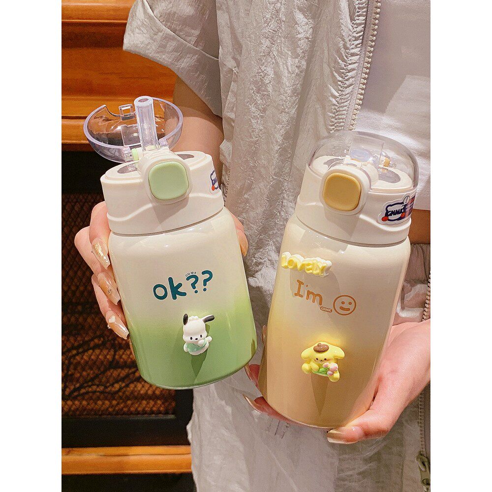 简约ins渐变保温杯女生高颜值便携小巧学生带吸管水杯子2025新款