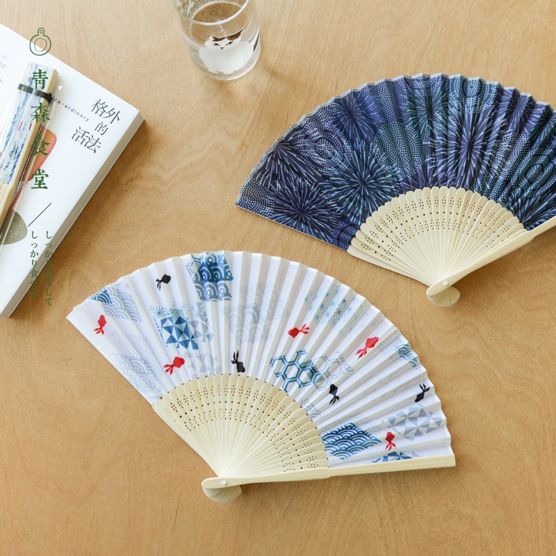 〈青森食堂〉日本传统和风布面金鱼花火夏日竹柄折扇便携折叠扇子