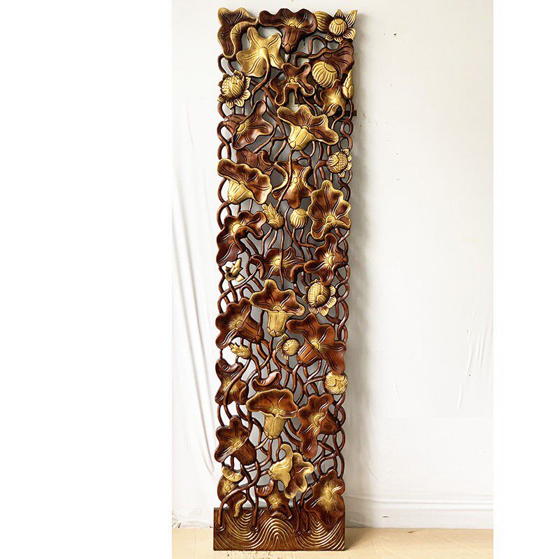 特惠泰国实木雕花荷花装饰花板东南亚风酒店饭厅酒吧格隔断屏风