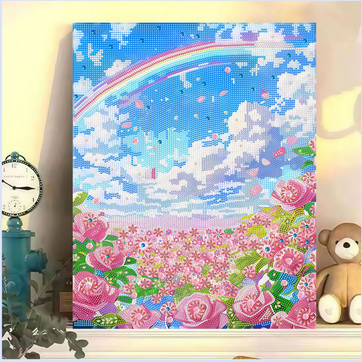 新款DIY钻石画手工创意黏贴画彩虹花风景画儿童拼图彩色花卉系列