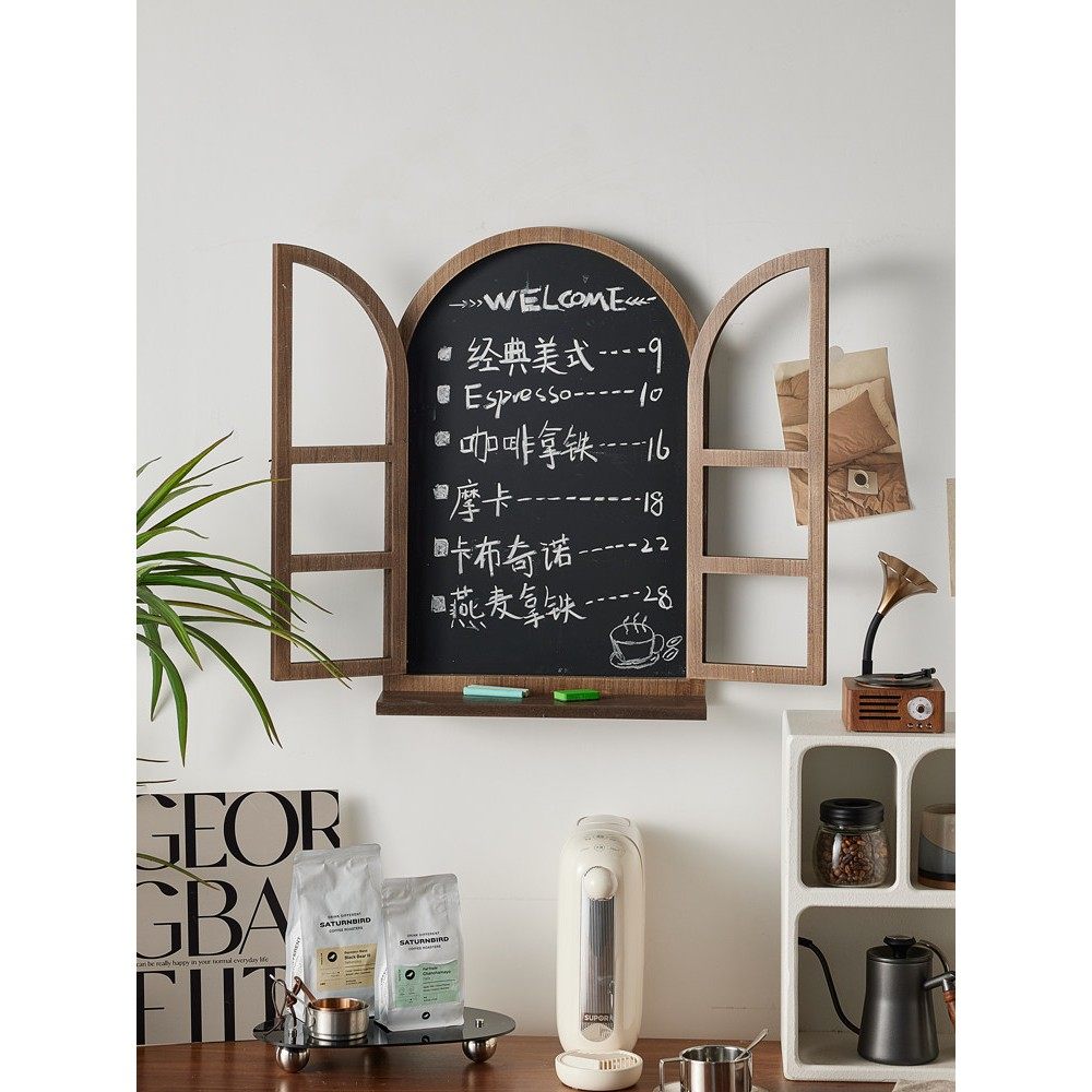 美式乡村复古做旧假窗黑板壁挂置物隔板架咖啡服装店墙面装饰立体