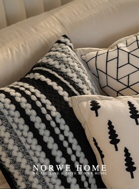 黑色轻奢抱枕现代简约风样板间客厅沙发靠枕可拆洗几何方床头靠垫