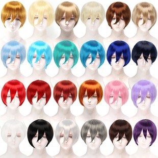 漂流假发 万用COS毛胚收脸短发30CM黑银白蓝深棕浅红色顺毛娘造型