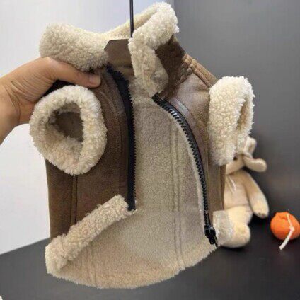 小狗狗加绒棉衣秋冬装新款桃皮绒马甲泰迪比熊带牵引扣宠物狗衣服