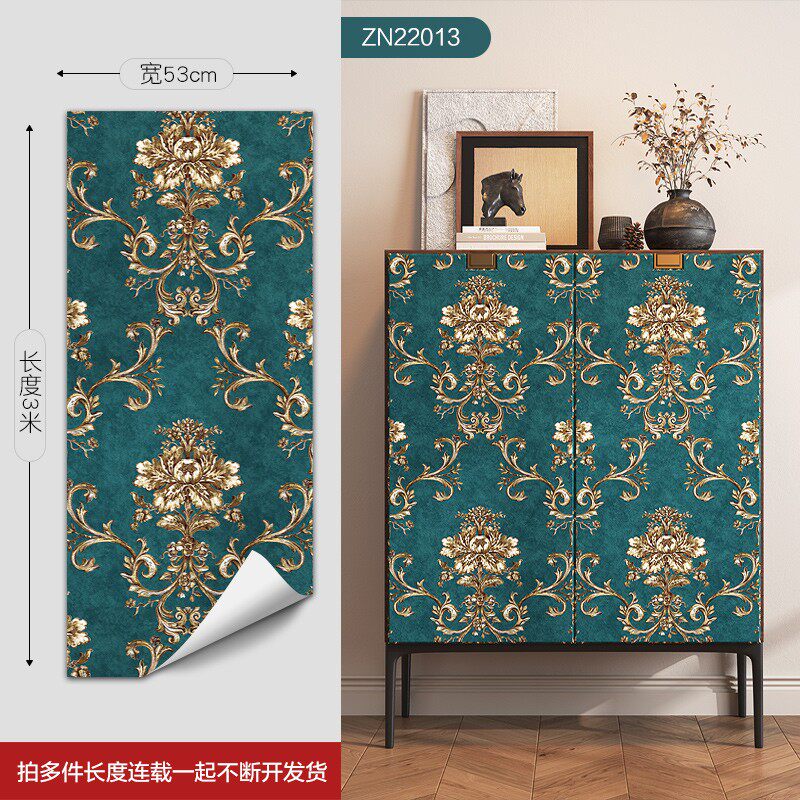 墙纸自粘3d无纺布美式复古贴纸家具柜子门墙贴卧室客厅背景墙壁纸