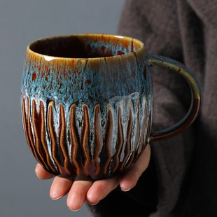 陶瓷600ml大容量马克杯家用喝水杯子高颜值早餐杯粗陶窑变咖啡杯