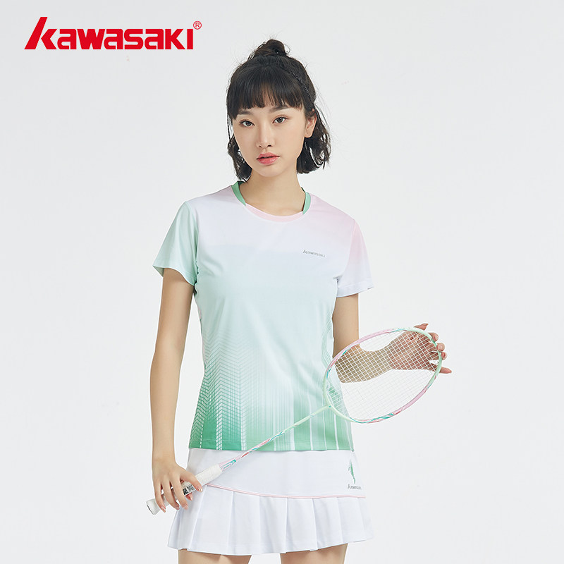 正品川崎Kawasaki速干羽毛球服女款青花瓷套装上衣短袖T恤短裙