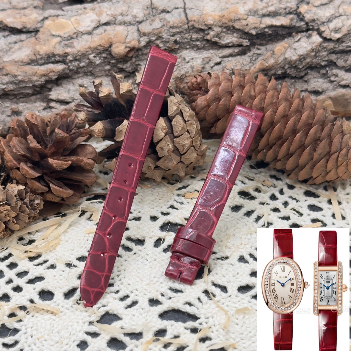 福西达表行 适配卡地亚坦克WJTA0058 浴缸WJBA0053手表鳄鱼皮表带