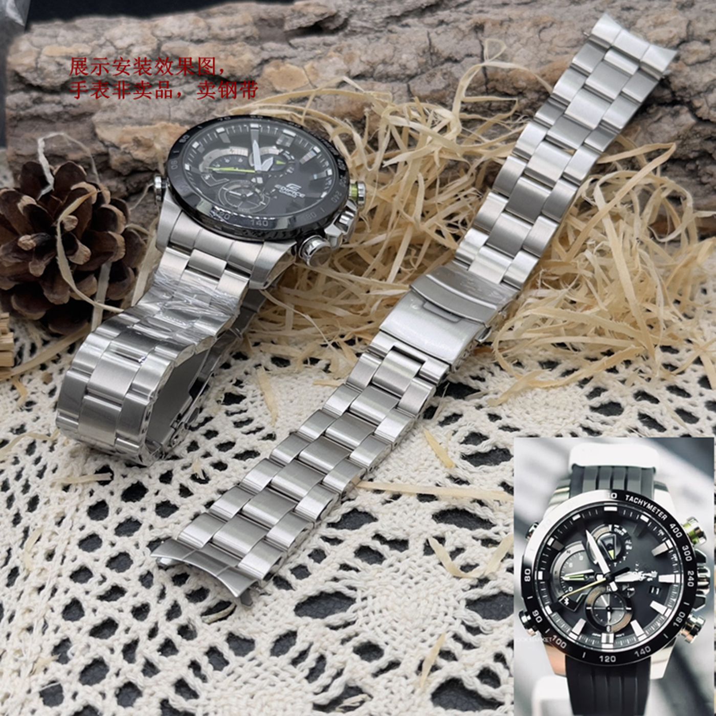 福西达表行 适配卡西欧EQB-800手表钢带 实心表带 男士表链 22mm