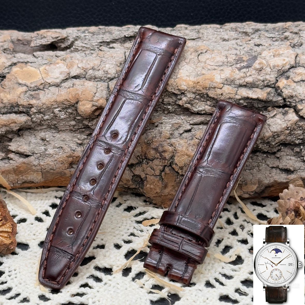 福西达表行 适配IWC万国表柏涛菲诺系列IW516401手表鳄鱼皮表带20