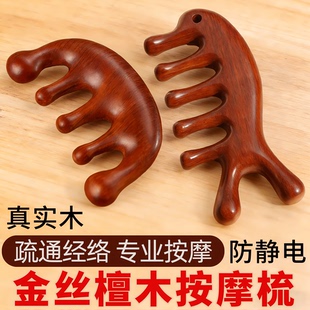 天然檀木五指头皮按摩梳防头部头发疏通经络梳子女士脱发刮痧木梳