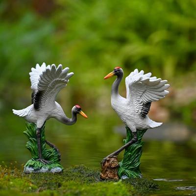 微景观白鹤摆件花园假山盆景造景装饰仙鹤小摆设丹顶鹤树脂工艺品